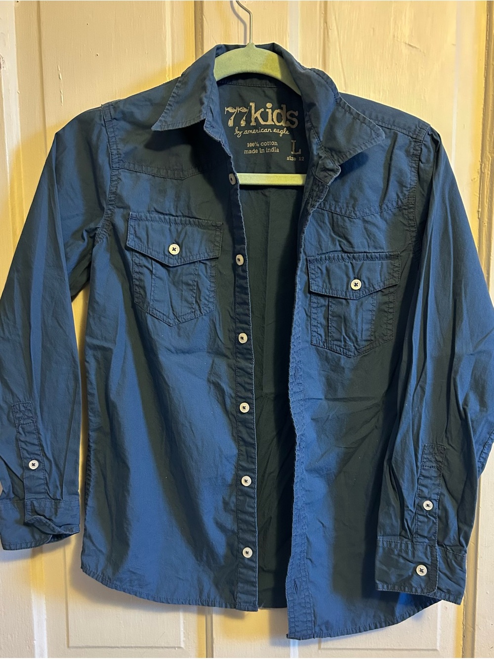 77kids Navy Blue Long-Sleeve Button-Down Shirt